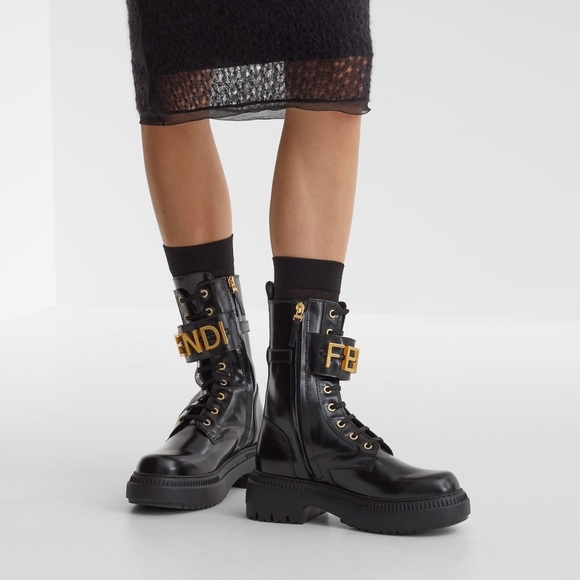 FENDI Vitello Abrasivato Fendigraphy 
50mm Biker Boots Black